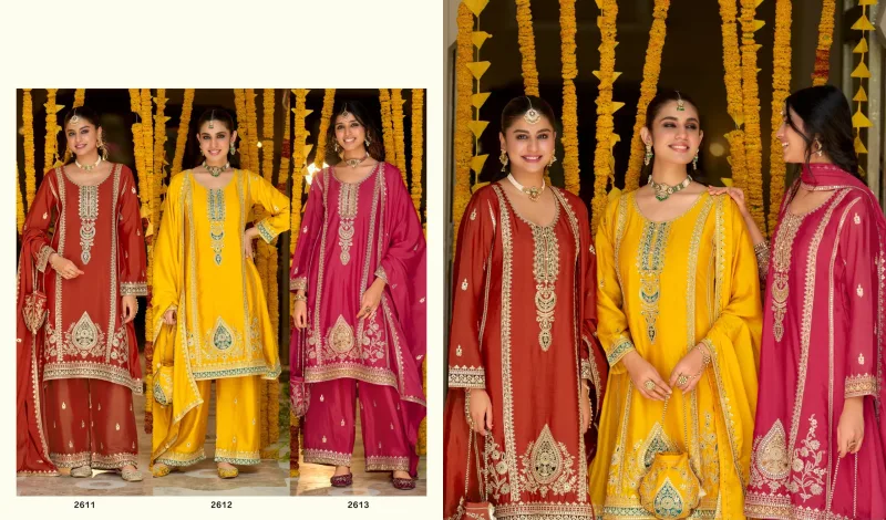 2611 To 2613 By Zaveri Chinon Embroidery Readymade Suits